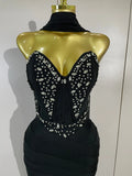 Women Evening Party Prom Luxury Birthday Wedding Guest Dresses Sexy Shiny Crystals Beading Strapless Bodycon Long Bandage Dress