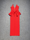 Valentine's Day Women Sleeveless V-Neck Ruffles Bodycon Long Bandage Dress Celebrate Evening Party Birthday Cocktail Dress