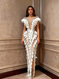 Sparkly Diamonds Pearl Transparent Mesh Long Dress Women Evening Party Birthday Wedding Gown Celebrity Sexy Stage Outfit