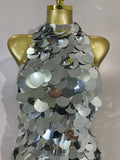 Sexy Shiny Round Sequins Halter Backless Mesh Mini Dress Women Celebrate Eveing Party Club Luxury Birthday Nightclub Stage Wear