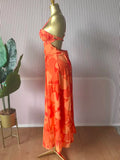 Women Floral Printed Strap Backless Bra Front Big Swing Maxi Long Dress 2025 Vintage Sexy Club Party Evening Dresses