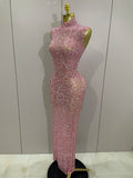 Luxury Sparkly Crystal Diamond Mesh See Through Maxi Long Dress Women Elegant Party Costume Singer Sexy Stage Performance Outfit