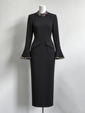 Luxury Crystal Flare Sleeve Formal Evening Dress Long Sleeves Slim Women's Gowns Trumpet Elegant Wedding Party Dress