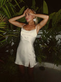 Elegant Satin Lace Long Dresses Women's Slip Backless Bandage High Slit Prom Maxi Dress Evening Party Night Out White Black