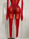 Luxury Sparkle Diamonds Sequins Mesh See-Through Jumpsuit Women Eveing Birthday Party NightClub Stage Costume Festivals Outfit