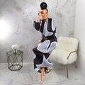 Elegant Women Pleated Half Lantern Sleeve O-neck Slim Maxi Long Dress Print Fashion Autumn 2024 Ruched Dresses Vestidos