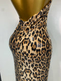 Women Sexy Sleeveless Halter Backless Leopard Sequin Mermaid Maxi Long Dress Bodycon Evening Party Celebrity Elegant Dress