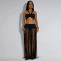 Women's Beach Style 2 Piece Set Sexy Strappy Top+Fringe Maxi Skirt Matching Set Summer Outfits Vacation Party Clubwear
