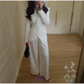 Women Solid Lapel Neck Top Pant Suit Set Elegant Full Sleeve Single Breasted Slim Coat Leg Loose Pants Suit Lady New Chic Sets