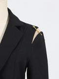 Chic Spliced Metal Pin Slimming Blazer for Women Notched Collar Long Sleeve Patchwork Mesh Hollow Out Fashion Jacket Female