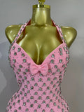 Women Sparkly Rhinestones Ruched Luxury Birthfay Evening Party Dress Sexy Halter Sleeveless Bodycon Mini Bandage Cocktail Dress
