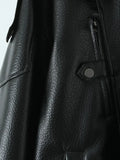 French Retro Pu Leather Jacket for Women Stand Collar Long Sleeve Patchwork Button Temperament Loose Coat Female