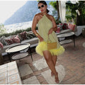 Sexy Halter Feather Edge Mini Dress Women Loose Solid Sleeveless Backless A-line Dresses 2025 Summer Lady Party Vacation Robes