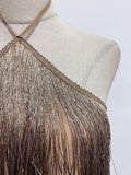Solid Spliced Tassel Dresses for Women Halter Sleeveless High Waist Temperament Dresses Female Fashion New