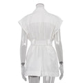 Summer Sleeveless Work Shirt Multi-Pocket Belted Loose Top For Women Lapel Collar Button Fashion Solid Color Cardigan Top
