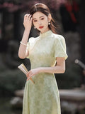 Olive Girl Green Dramatic Qipao for Ren Faire 2026 Garden Wedding Fairycore Photoshoot Everyday Wear S-XXL XS-3XL Plus Size Dramatic Silhouette Romantic Cottagecore Garden Party Editorial Not Costume Chinese Heritage Fashion Women