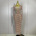 Luxury Sexy Pearl Beading Chain Long Sleeve Bodycon Long Dress Elegant Celebrity Evening Party Club High Quality Birthday Dress