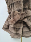 Street Vintage Spliced Lace Up Slimming Waistcoat for Women Stand Collar Sleeveless Fur Tank Top Female Winter Fashion Style