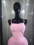 Pink Color Women Sexy Strap Bodycon Mini Bandage Dress Nightclub Party Celebrate Birthday Fashion Cocktail Outfit Clothing