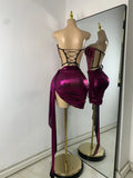 Sparkly Diamonds Crystals Short Summer Two Pieces Dress Sexy Stage Transparent Women Birthday Party Outfit Singer Show Wear