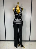 Women Sexy Halter Neck Maxi Long Bandage Dress Black Sleeveless Backless Bodycon Birthday Dress Evening Party Prom Gown