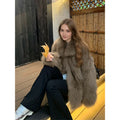 Women's Faux Fox Fur Coat Long Sleeve Lapel Collar Fluffy Thick Warm Short Mid Fall Winter Daily Street Fashion Outerwear 2026
