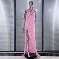 Women's Glam Low-Cut High Split Sleeveless Fringed Dress Fashion Party Dinner Evening Gown Performance Costume Vestidos De Noche