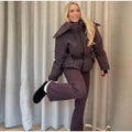 Ski Parkas Coat Jacket Women Zipper Belts Thicken 2025 Winter Skiing Cotton Lapel Snow Female Skiwear Outdoor Street Outwear Top
