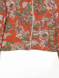 Women Floral Jacquard Contrasting Trim Blazer Lapel Collar Waist-cinching Single-breasted Jacket Autumn Lady Chic Coats 2026 New