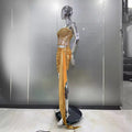 Gold Sheer Tube Top + Vertical Skirt Set Women's Fashion Hot Party Performance Evening Dress Vestido De Noche Vestidos De Fiesta