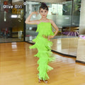 Olivegirl Kids Latin Dance Pantsuit Costumes Ballroom Fringe Tassel Dress Pants Girls Salsa Samba Children Stage Outfits Costume