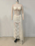Elegant Strapless Lace Long Ribbon Wedding Dress Patchwork Vintage Floral Lace Bridal Gown Sheath Fitted Dresses