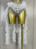 Luxury Sparkly Rhinestones Pearl Fringe Tassel Bodycon Bodysuits Birthday Photo Shoot Outfit DJ Nightclub Performance Stage Wear