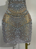 Sexy Sparkly Rhinestone Sleeveless Mesh See Through Mini Dress Luxury Birthday Dress Celebrate Party Club PhotoShoot Stage Wear