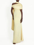 Formal Evening Party Solid Dress for Women Diagonal Collar Off Shoulder High Waist Elegant Maxi Dresses with Ribbon Female
