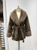 Leopard Print Faux Fur Jacket Womens Long Sleeve Fur Collar Cuff Pockets Coat Autumn Party Winter Streetwear Trendy Outerwear