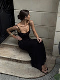Sexy Knitted Suspender Dress For Women Summer Plunge Slim Long Dress High Waist Elegant Rib Knit Dress Vacation Clothes