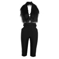 Furry Sexy 2 Piece Set Women Tracksuit Backless Tank Tops+High Waist Hollow Bike Shorts Nightclub Matching Outfits