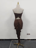 Solid Two Piece Set for Women Strapless Sleeveless Top High Waist Slimming Dress Female Fashion Style New
