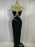 Elegant Sprkly Diamonds Sexy Halter  Sleeveless Maxi Long Bodycon Bandage Dress Women Luxury Birthday Eveing Party Club Dress