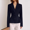 Commuting Slimming Blazer for Women Lapel Long Sleeve Spliced Button Casual Fashion Coat with Shoulders Pad Female