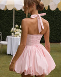 Elegant Red Backless Corset Halter Mini Dress Women Puff Hem Short Dresses Summer Evening Party Birthday Wedding Guest Cocktail