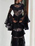 Retro Luxurious Wedding Dress for Women Stand Collar Flare Sleeve Spliced Ruffles Irregular Hem Party Long Dresses Female