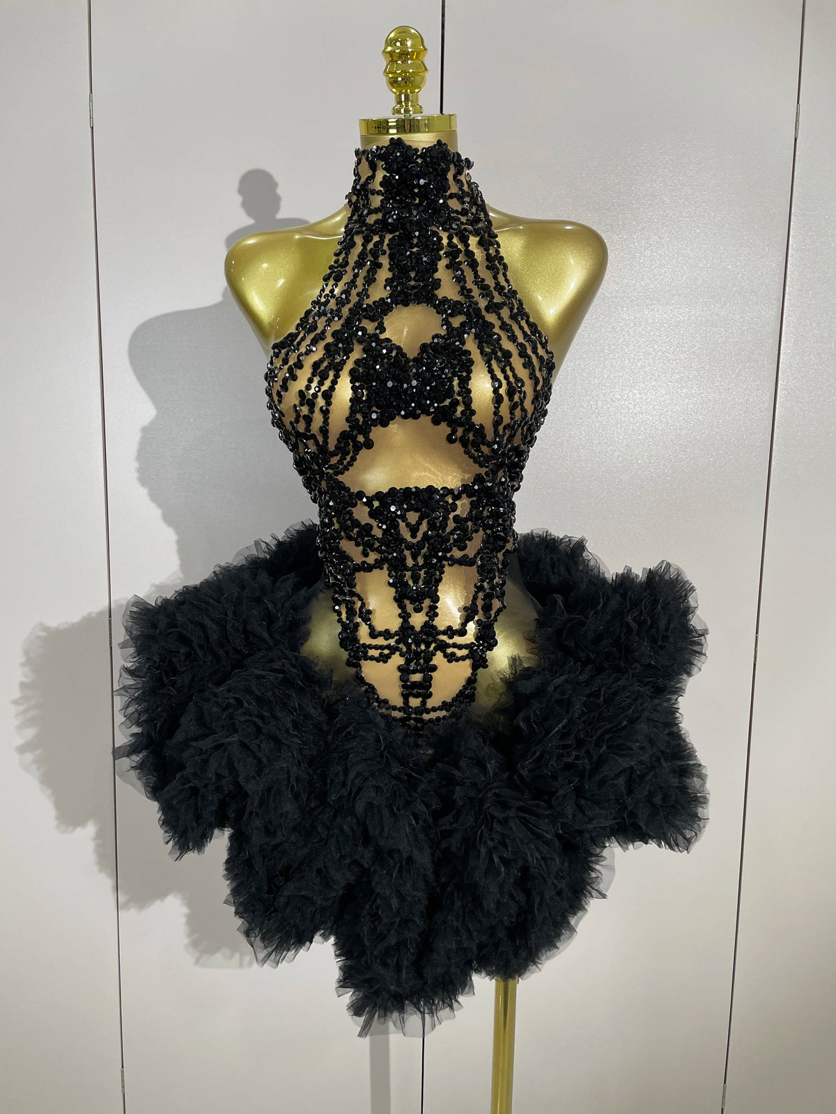 Luxury Black Diamonds Mesh Sexy See Through Cocktail Mini Dress Women Eveing Birthday Party Singer Nightclub Show Stage Costume