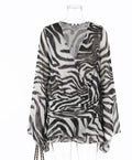 Women's Zebra Print Long Sleeve Mini Dress  Zebra Print Long Sleeve Mini Dressess Party Club Zebra Print Ruffle Vestidos 2026