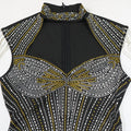 Shiny Rhinestones Tassel Bodycon Mini Dress for Women Hollow Sleeveless Birthday Sexy Christmas Party Evening Clubwear