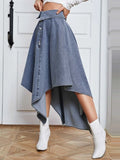 Women Denim Skirt High Waist Button Irregular Asymmetric Hem Flared Baggy European Elegant Daily Chic Summer
