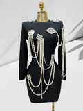 Luxury Beaded Black Bandage Short Dress Fashion Hepburn Party Banquet Performance Wear Cocktail Formal Gown Luxury Evening Gowns