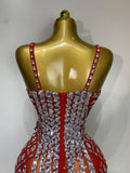 Sparkly Rhinestones Tassels Black Red Bodycon Bodysuits Nightclub Performance Stage Outfit Luxury Birthday Photo Shoot Clothing