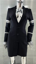 Rhinestone Sleeves Glam Low Cut Suit Collar Black Dress Fashion Party Dinner Stage Performance Gown Vestidos Para Festas De Luxo